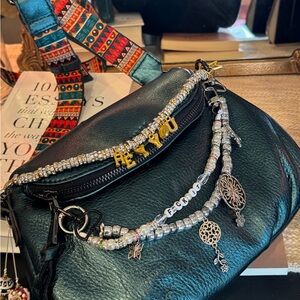 Handmade Beaded Bag Charm: Silver Butterfly & Floral Medallions